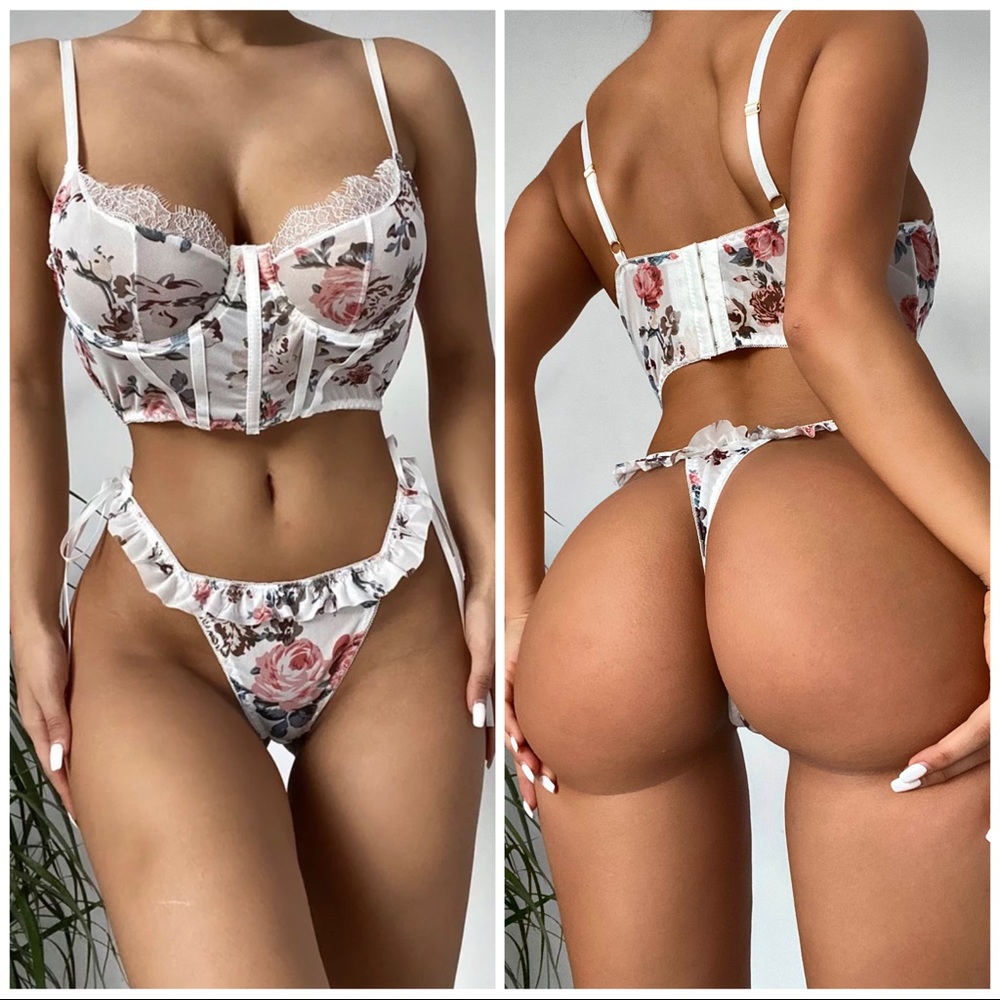 ❤️ NEW floral lingerie lace trimming panties set